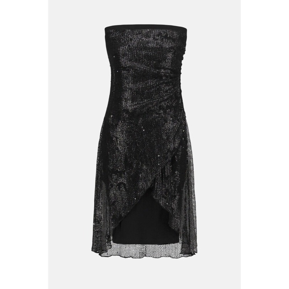 Joseph Ribkoff Black Silver Bodycon Foiled Mesh Strapless Sheath Dress Sz 20
